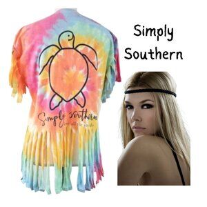 SIMPLY SOUTHERN Upcycled ReMade Tie Dyed Fringed Festival T-Shirt - Women's M